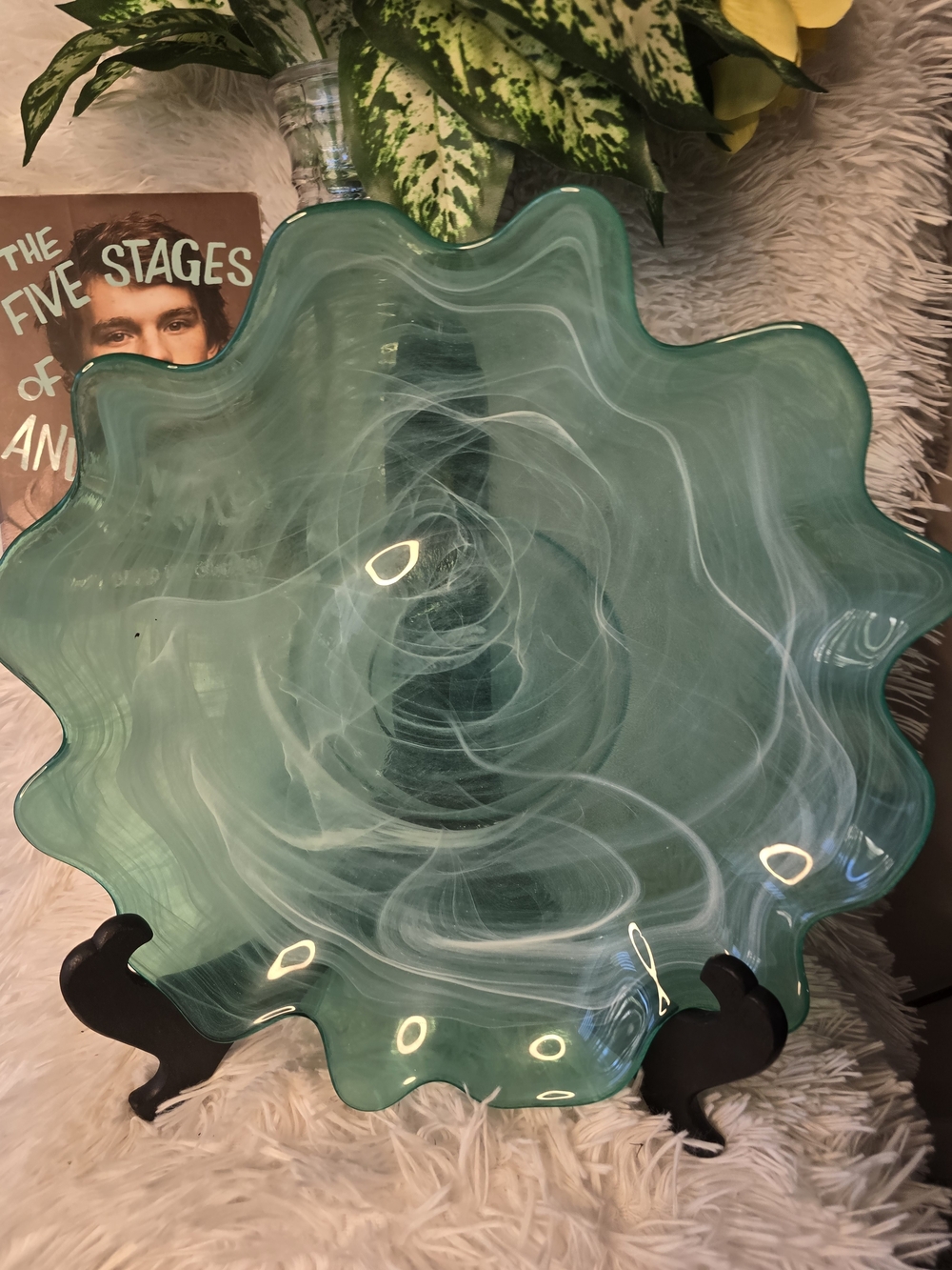 Handblown Teal Glass Decorative Platter - Artisan Home Art